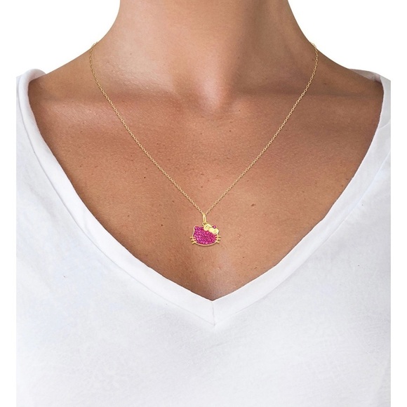 sanrio Hello Kitty Jewelry - Hello Kitty||Fuschia||18"|Pendant|18k Gold-Plated Sterling Silver